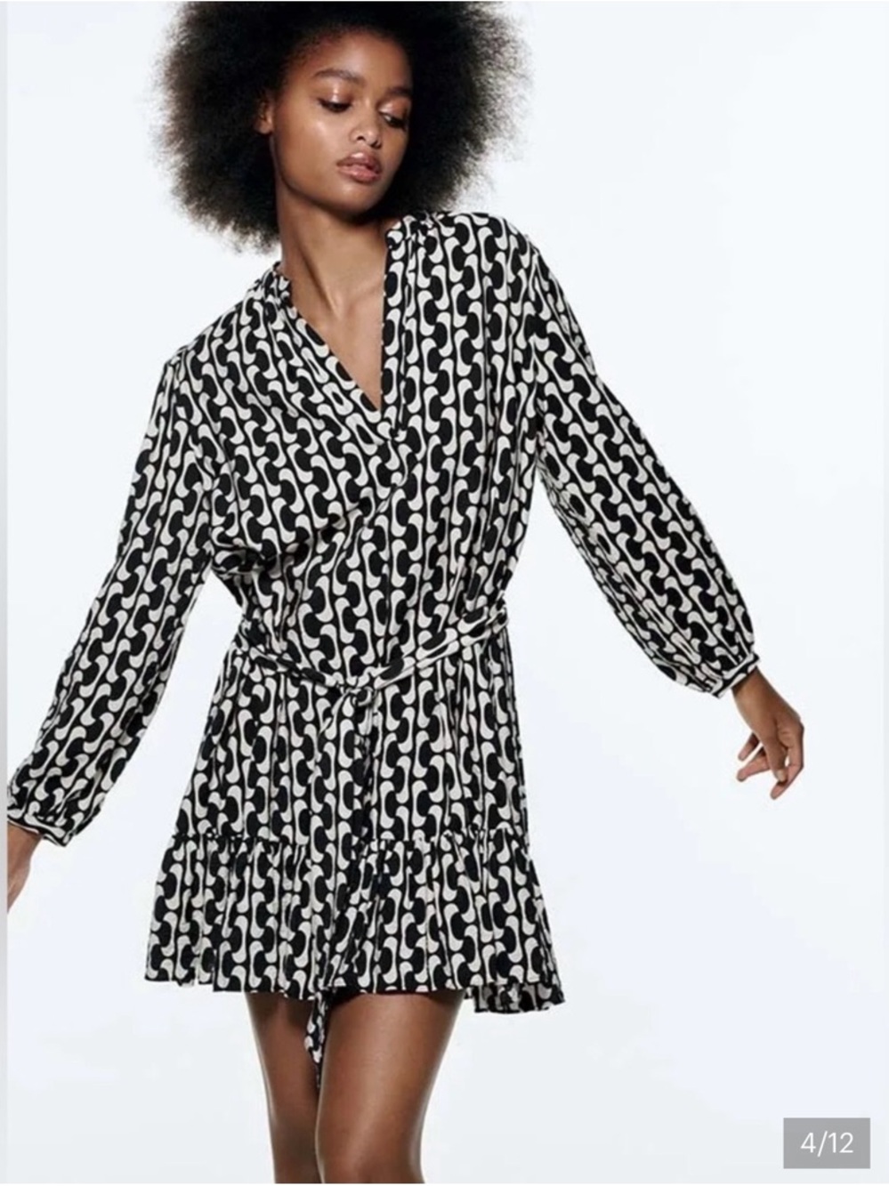Zara Black & White Geometric Wrap Mini Dress